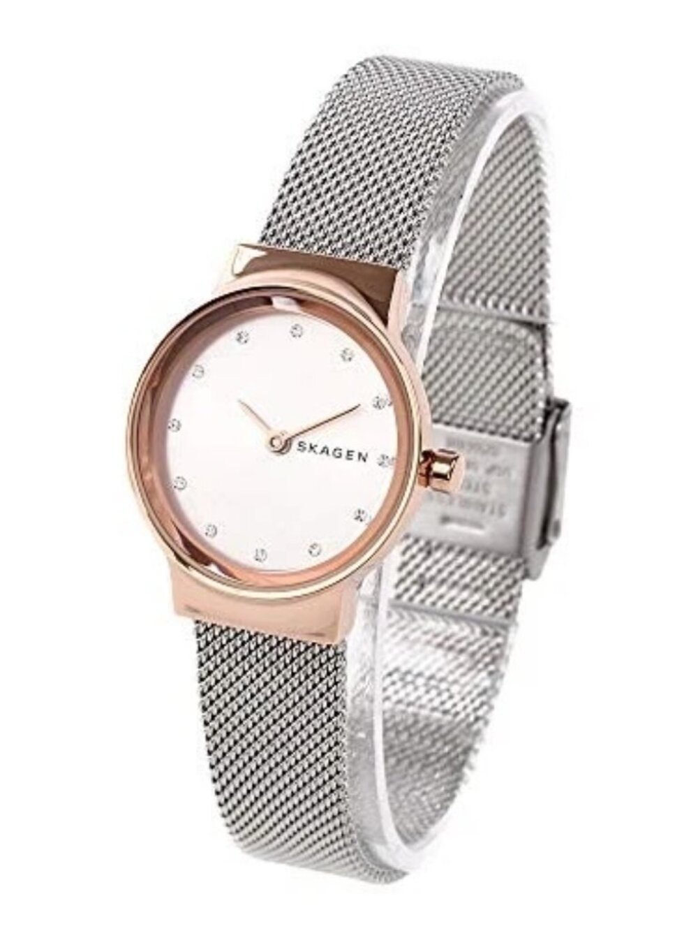 Skagen Freja Watch Rose Gold Silver Mesh Crystal